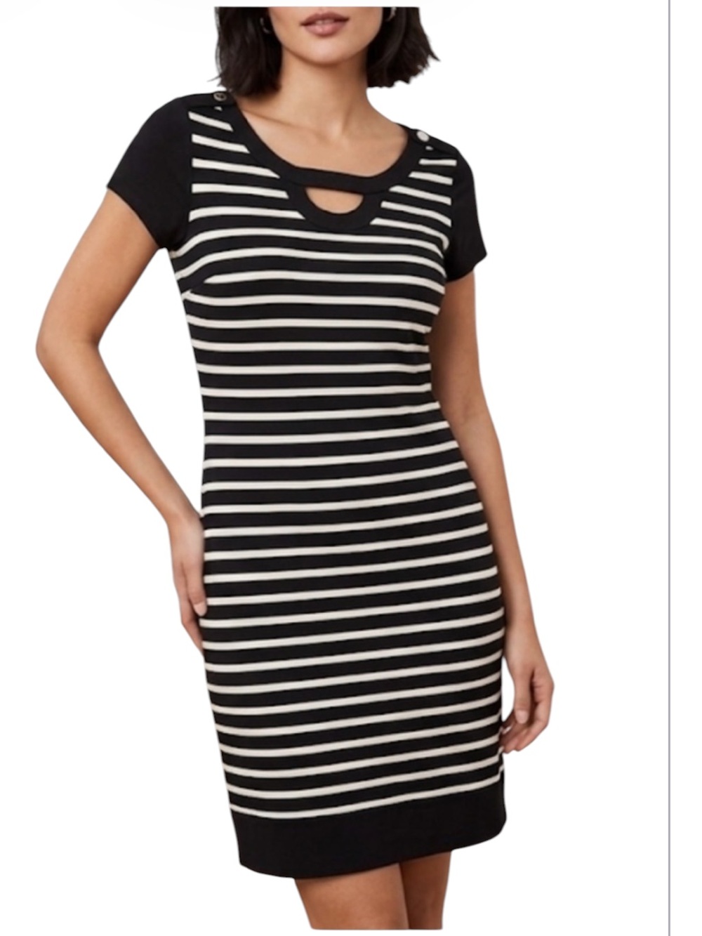 White House Black Market Striped Shift Dress Black White M